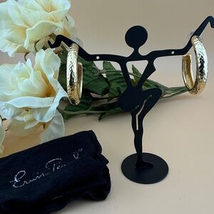 Signed ERWIN PEARL Gold Hoop Earrings with Bag